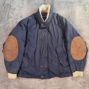Vintage 90s Nautica Down Bomber Puffer Jacket Men's L Navy Blue Elbow Patches
